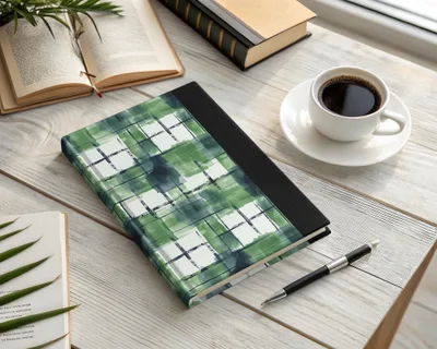 Green and White Plaid Hardcover Journal Notebook