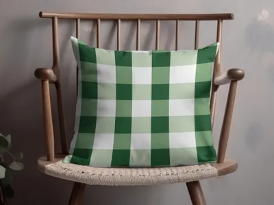 Green and White Checkered Throw Pillow for Home Decor