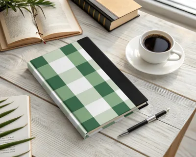 Green and White Plaid Hardcover Journal for Writing