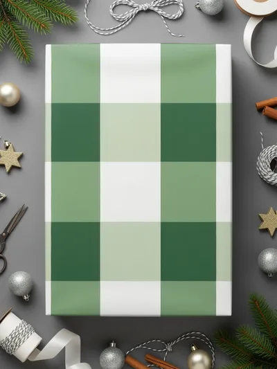 Green and White Checkered Gift Wrapping Paper