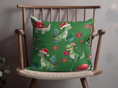 Green Christmas Dinosaur Digital Pattern, Winter Dino Art, Red Hat, Holiday Seamless Design, Festive Printable Paper, Kids Fabric Design - Moore and Mountain
