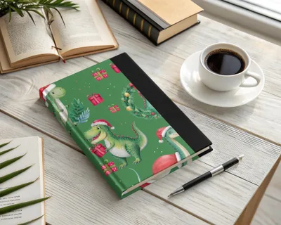 Green Christmas Dinosaur Digital Pattern, Winter Dino Art, Red Hat, Holiday Seamless Design, Festive Printable Paper, Kids Fabric Design - Moore and Mountain