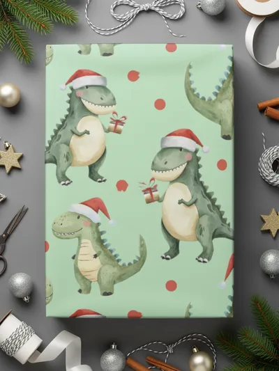 Green Dinosaurs With Red Santa Hat Pattern for Christmas Digital - Moore and Mountain