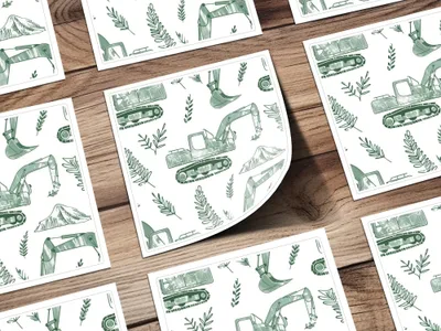 Green Excavator Digital Paper, Construction Vehicle Seamless Pattern, Kids Room Decor, Scrapbooking Paper, Digital Download - Moore and Mountain