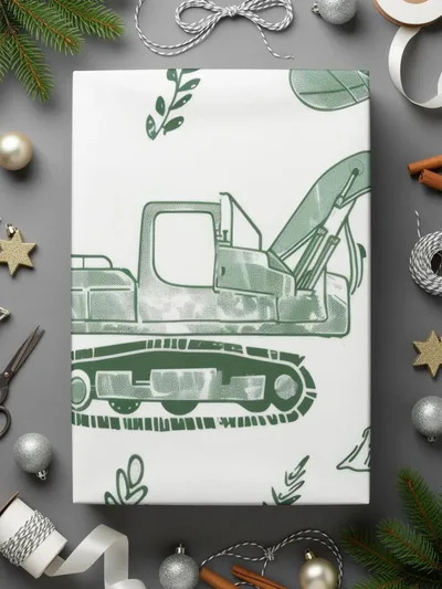 Green Excavator Digital Paper, Construction Vehicle Seamless Pattern, Kids Room Decor, Scrapbooking Paper, Digital Download - Moore and Mountain