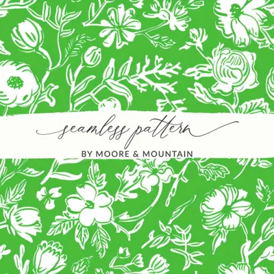 Green Floral Digital Paper, Seamless Flower Pattern, Botanical Print, Scrapbook Paper, Fabric Design, Commercial Use, Digital Download