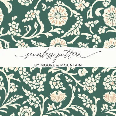 Green Floral Seamless Indian Pattern Design Kalamkari