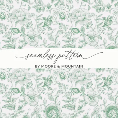 Green Floral Seamless Pattern, Digital Paper Pack, Botanical Design, Floral Background, Vintage Peonies, Digital Download