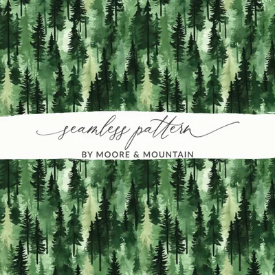 Green Forest Digital Paper, Watercolor Tree Seamless Pattern, Pine Tree Pattern, Forest Pattern, Scrapbook Paper, Fabric Design, Digital