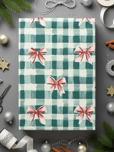 Green Gingham Bows Digital Paper, Seamless Pattern File, Festive Design, Scrapbooking Paper, Fabric Design, Digital Download - Moore and Mountain