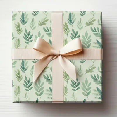 Elegant Leaf Pattern Gift Box with Beige Ribbon