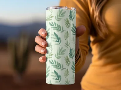 Leaf Pattern Tall Insulated Tumbler 16 oz Flask