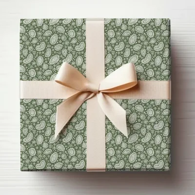 Elegant Olive Green Paisley Design Wrapped Gift Box