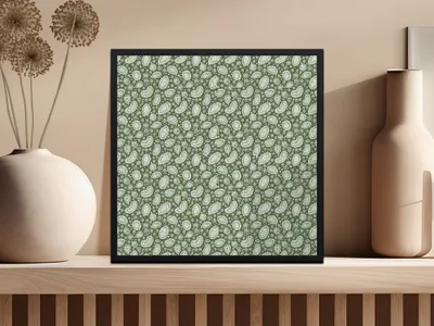Vintage Olive Green Paisley Pattern Wall Art Decor