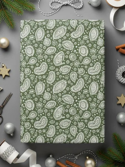 Festive Green Paisley Gift Wrap for Holiday Season