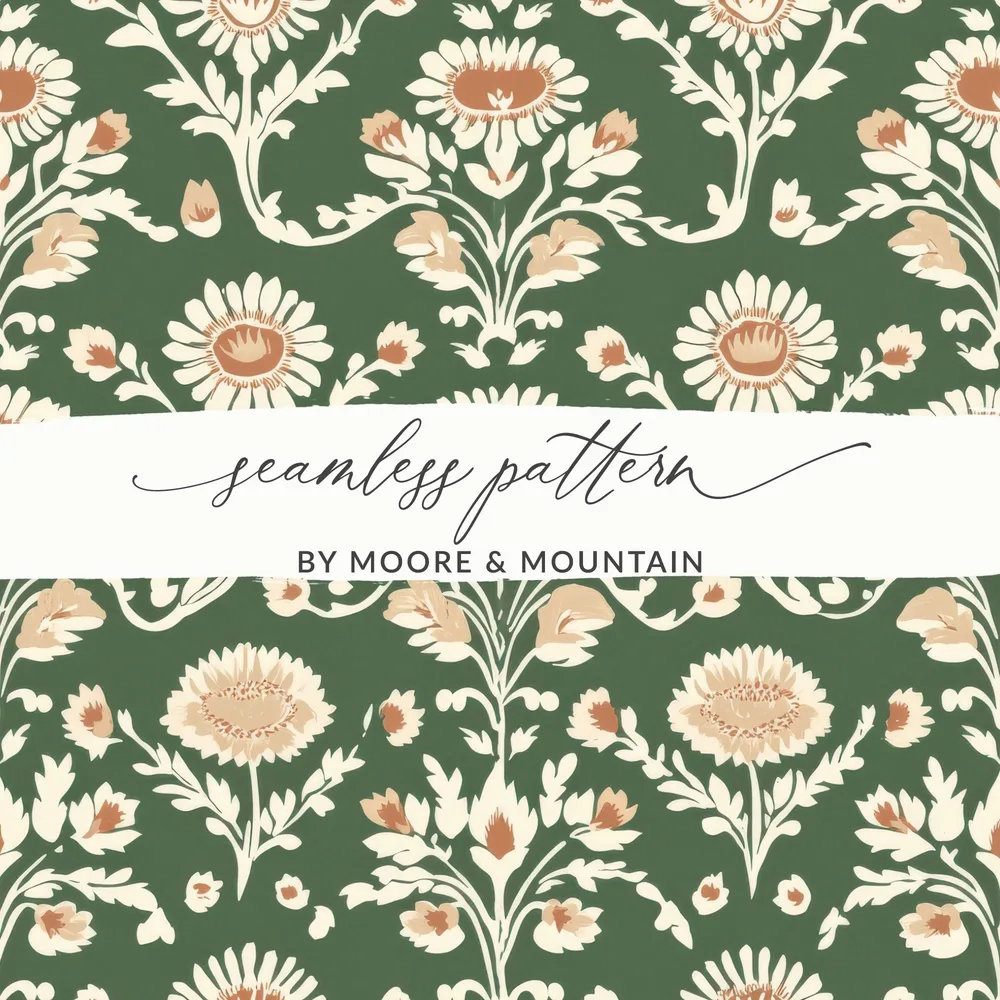 Green Seamless Indian Pattern With Indian Motif Chintz Florals - Moore and Mountain