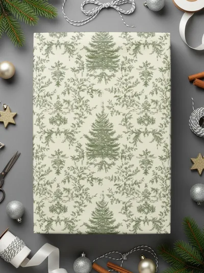 Green Toile Digital Paper, Christmas Tree Seamless Pattern, Printable Fabric Design, Scrapbook Paper, Commercial Use, Vintage Botanical - Moore and Mountain