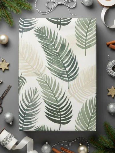 Festive Green Palm Leaves Wrapping Paper Sheets