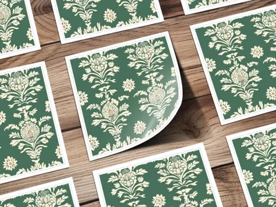 Green Vintage Art Deco Background with White Floral Kalamkari Design - Moore and Mountain