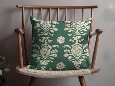 Green Vintage Art Deco Background with White Floral Kalamkari Design - Moore and Mountain