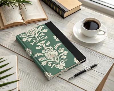 Green Vintage Art Deco Background with White Floral Kalamkari Design - Moore and Mountain