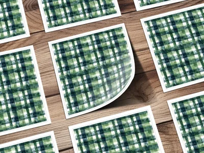 Green and Blue Plaid Pattern on Sticker Sheet Product
