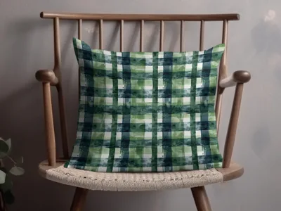 Gingham Plaid Green and Blue Print Decorative Pillow