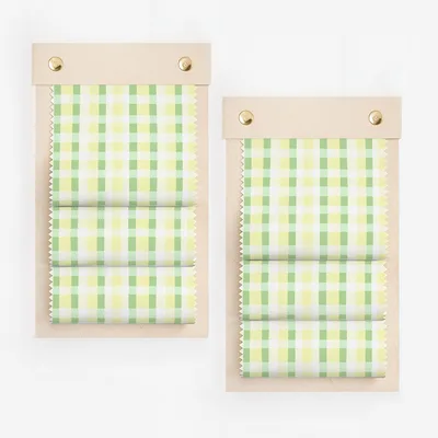 Green and Yellow Checkered Pattern on White Fabric Product