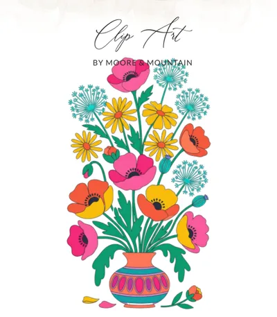 Groovy Retro Floral Vase Art Print, Psychedelic 60s 70s Flowers Digital Download, Vibrant Poppy Daisy Bouquet Wall Art, Instant Download