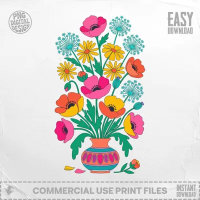 Colorful floral arrangement in a patterned vase.
