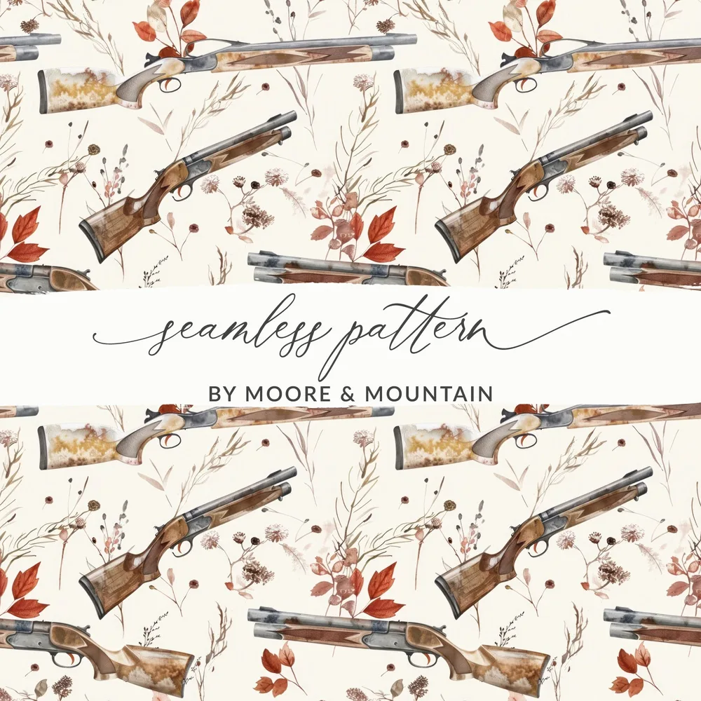 Seamless Pattern With Hunting Rifle and Floral Design