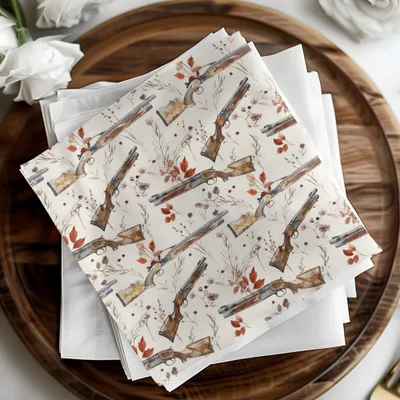 Hunting Rifle Autumn Leaves Decorative Fabric Sheet