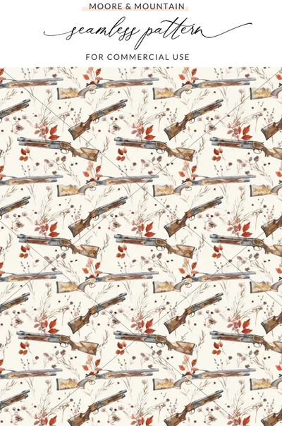 Seamless Pattern with Guns and Autumn Leaves Design