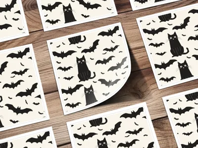 Halloween Cat Pattern Digital Paper, Spooky Bat Seamless Background, Black Cat Digital Pattern, Halloween Digital Pattern, Bat Repeat - Moore and Mountain