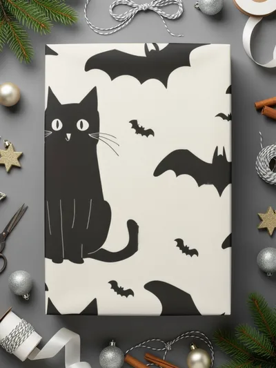 Halloween Cat Pattern Digital Paper, Spooky Bat Seamless Background, Black Cat Digital Pattern, Halloween Digital Pattern, Bat Repeat - Moore and Mountain