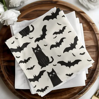 Halloween Cat Pattern Digital Paper, Spooky Bat Seamless Background, Black Cat Digital Pattern, Halloween Digital Pattern, Bat Repeat - Moore and Mountain