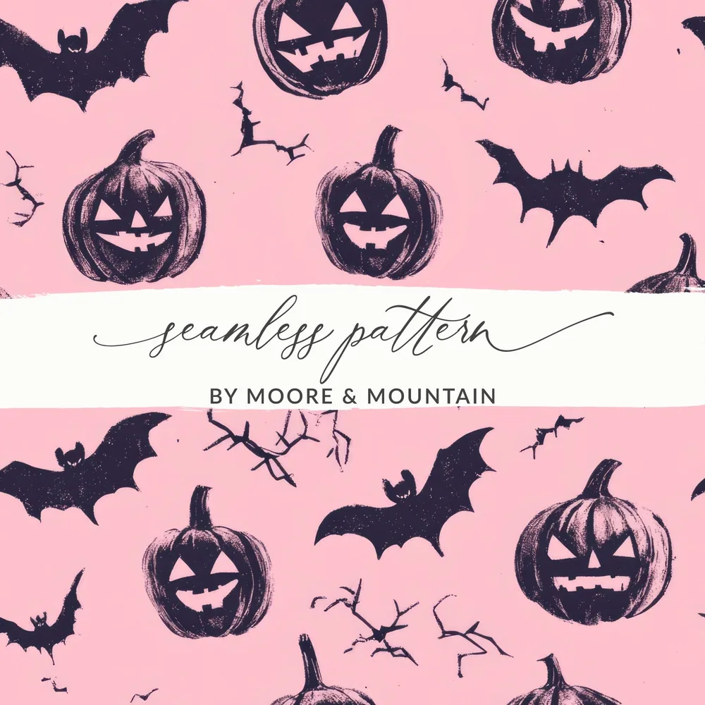 Halloween Digital Paper, Pumpkin Bat Seamless Pattern, Spooky Season Digital Download, October Digital Print, Digital Paper Pack - Moore and Mountain
