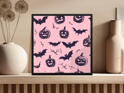 Halloween Digital Paper, Pumpkin Bat Seamless Pattern, Spooky Season Digital Download, October Digital Print, Digital Paper Pack - Moore and Mountain