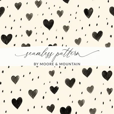 Hand Drawn Hearts Pattern with Small Lines Digital