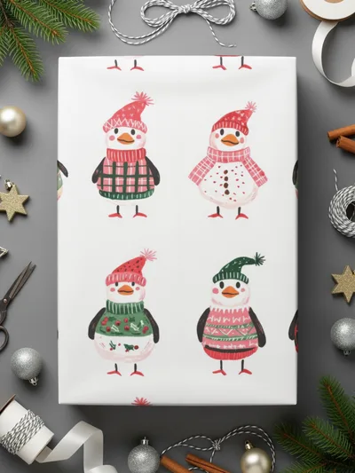 Hand Drawn Penguin Collection with Winter Accessories Digital - Moore and Mountain