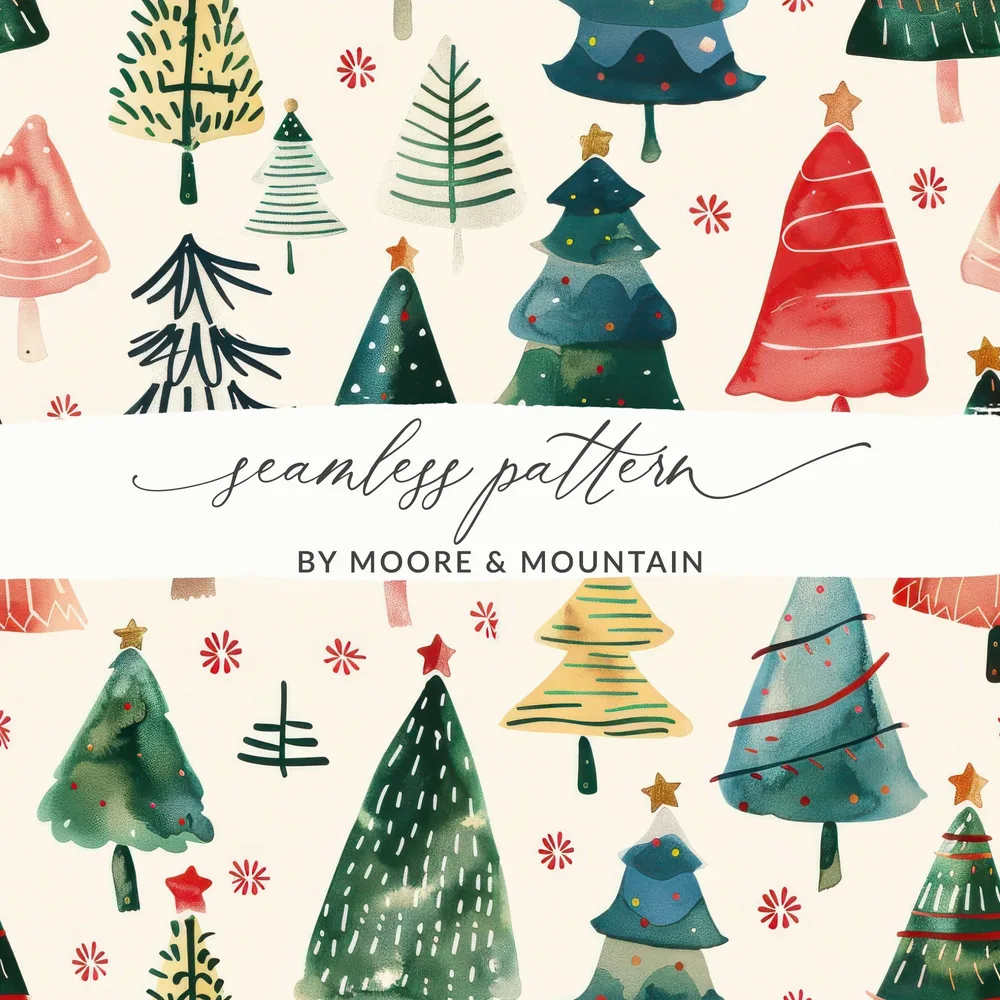Hand Painted Christmas Trees Pattern Celebration Digital - Moore and Mountain