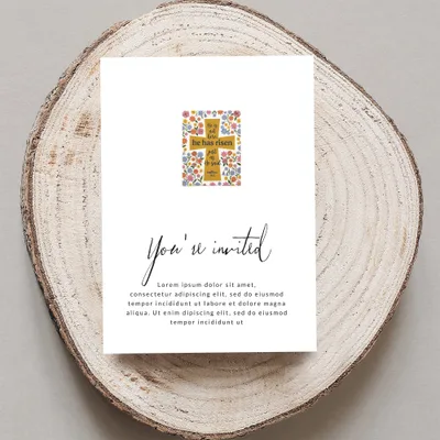 Floral top corner invitation with "You're invited" and placeholder text.