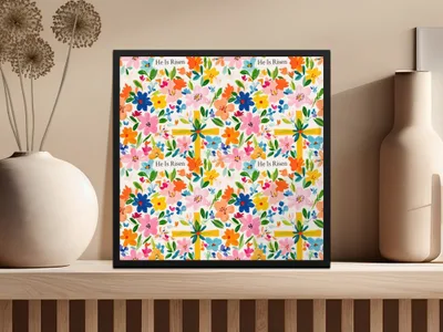 He Is Risen Digital Seamless Pattern, Floral Easter Design, Religious Fabric Print, Spring Flowers Paper, Christian Digital File - Moore and Mountain