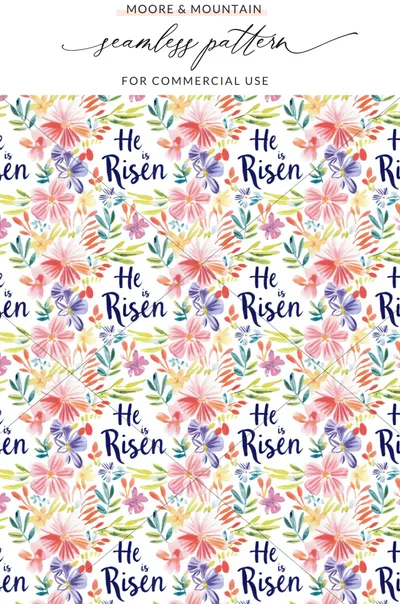 He Is Risen Floral Seamless Pattern for Commercial Use