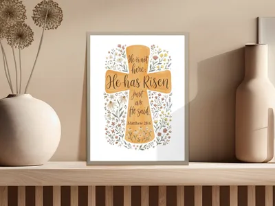 Cross art with "He is not here: He has Risen just as He said Matthew 28:6".
