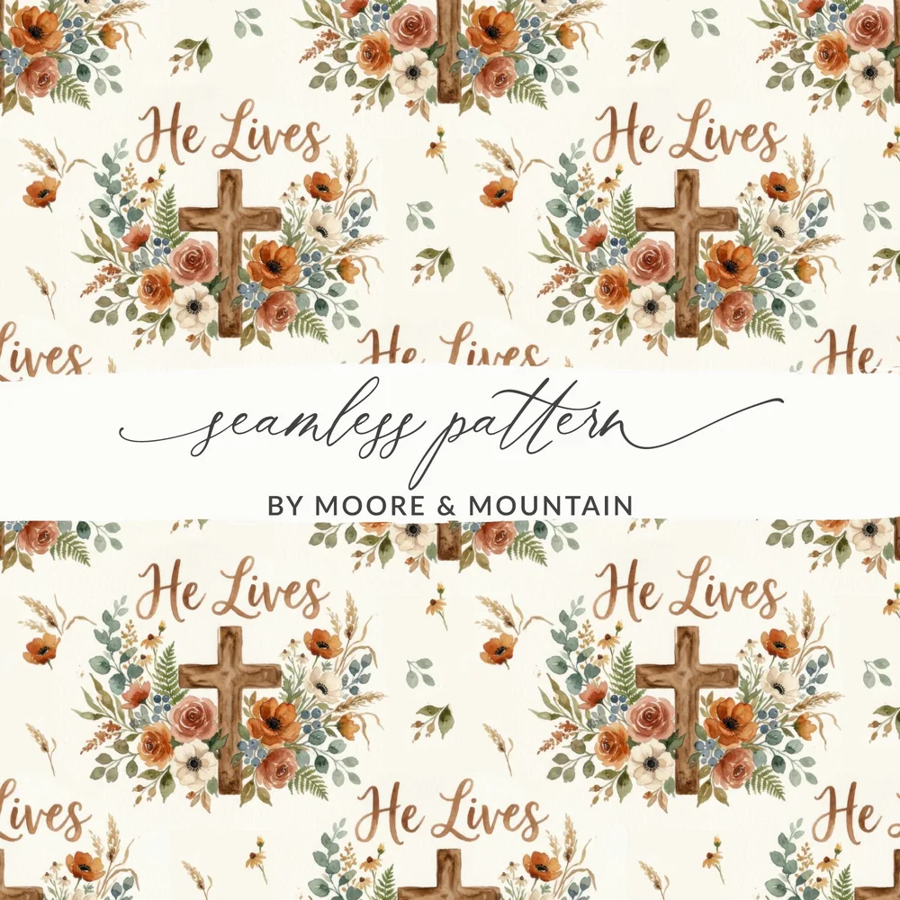 He Lives Cross Floral Seamless Pattern Watercolor product type