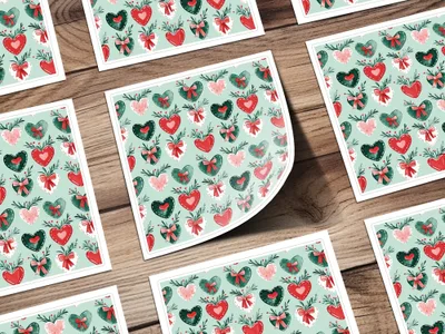 Heart Bow Seamless Pattern, Watercolor Hearts Digital Paper, Romantic Repeat Pattern, Valentine Fabric Design, Commercial Use Pattern - Moore and Mountain