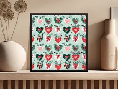 Heart Bow Seamless Pattern, Watercolor Hearts Digital Paper, Romantic Repeat Pattern, Valentine Fabric Design, Commercial Use Pattern - Moore and Mountain