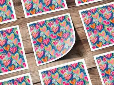 Heart Digital Paper, Brushstroke Hearts Pattern, Colorful Heart Seamless Pattern, Digital Background, Digital Product - Moore and Mountain