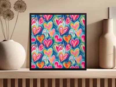 Heart Digital Paper, Brushstroke Hearts Pattern, Colorful Heart Seamless Pattern, Digital Background, Digital Product - Moore and Mountain